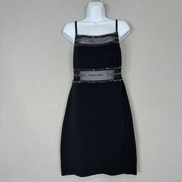 St. John Evening Womens Dress 6 Black Santana Knit Embellished Sheer Mesh Party - Picture 1 of 14